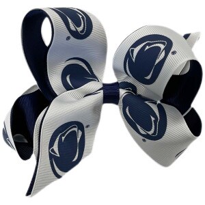 navy & white two-tone bow featuring repeating Penn State Athletic Logos